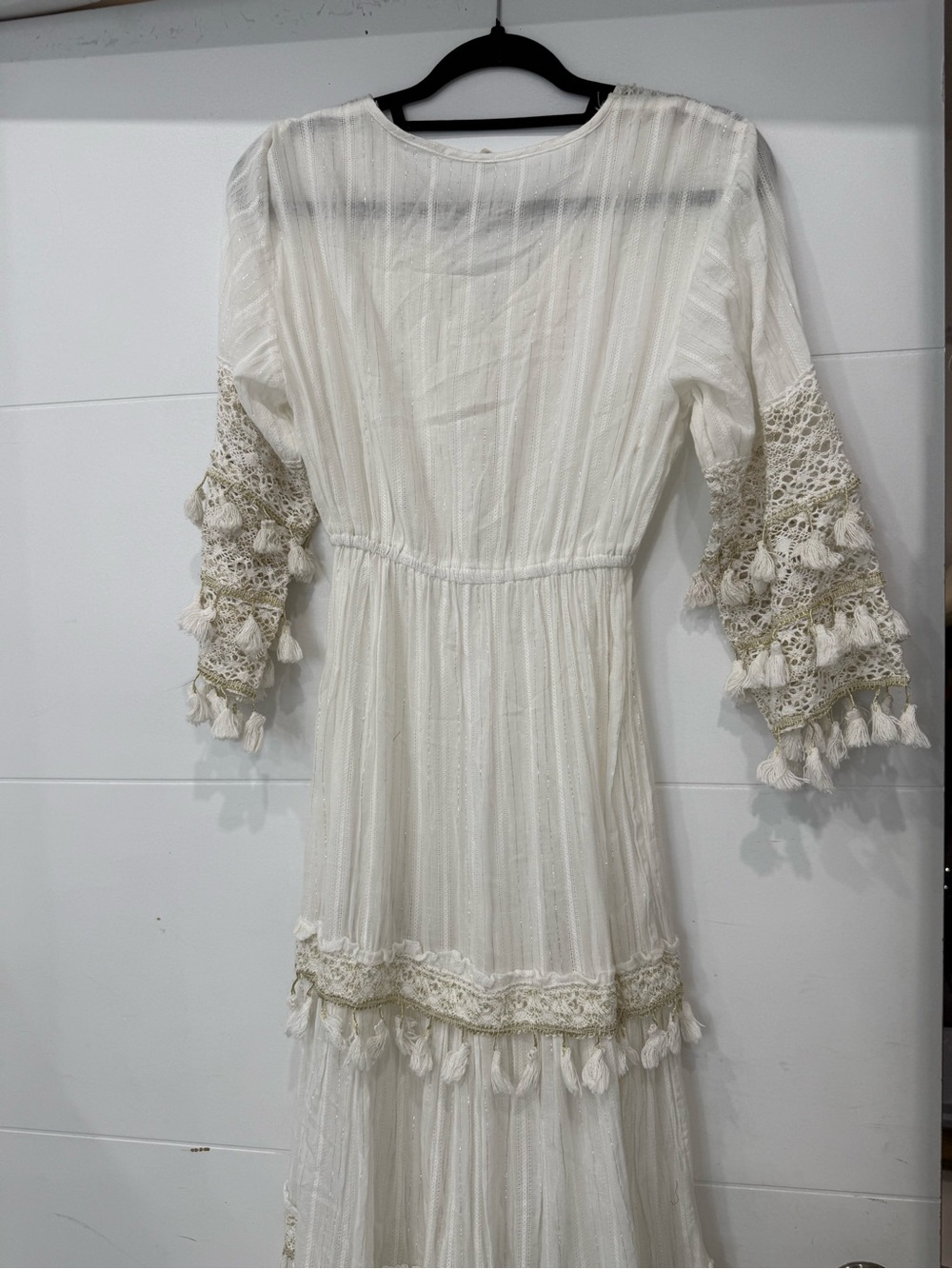 Boho White Tassel Lace Maxi Dress - Picture 6 of 7